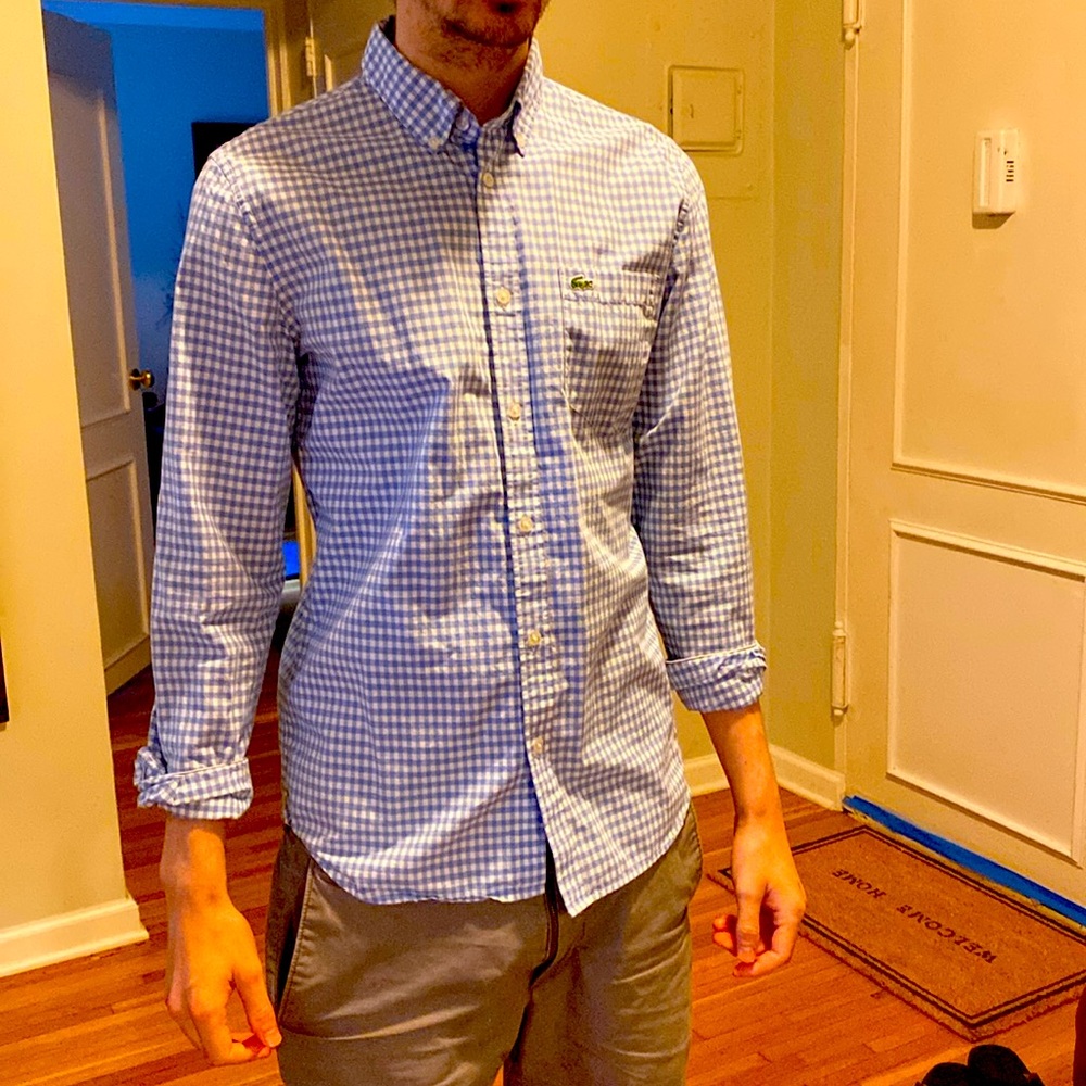 Lacoste Regular Fit light blue checked men’s button-down shirt